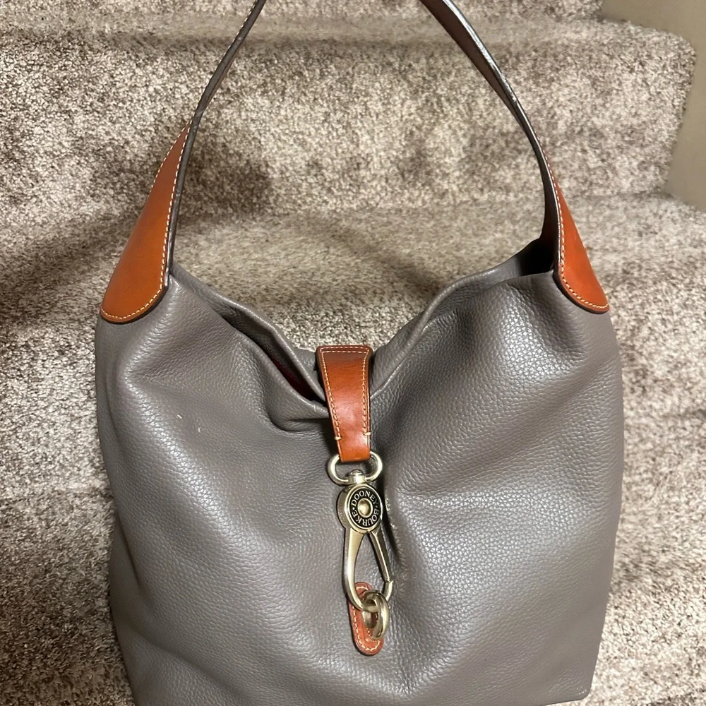 Dooney & Bourke Gray Pebbled Leather Hobo with Tan Trim